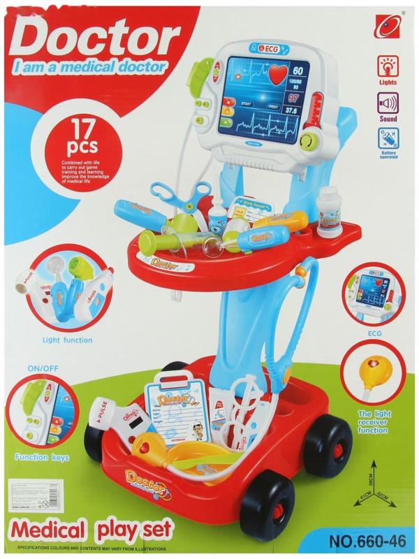 Игровой набор доктора в тележке «Лечим быстро», 17 предметов
