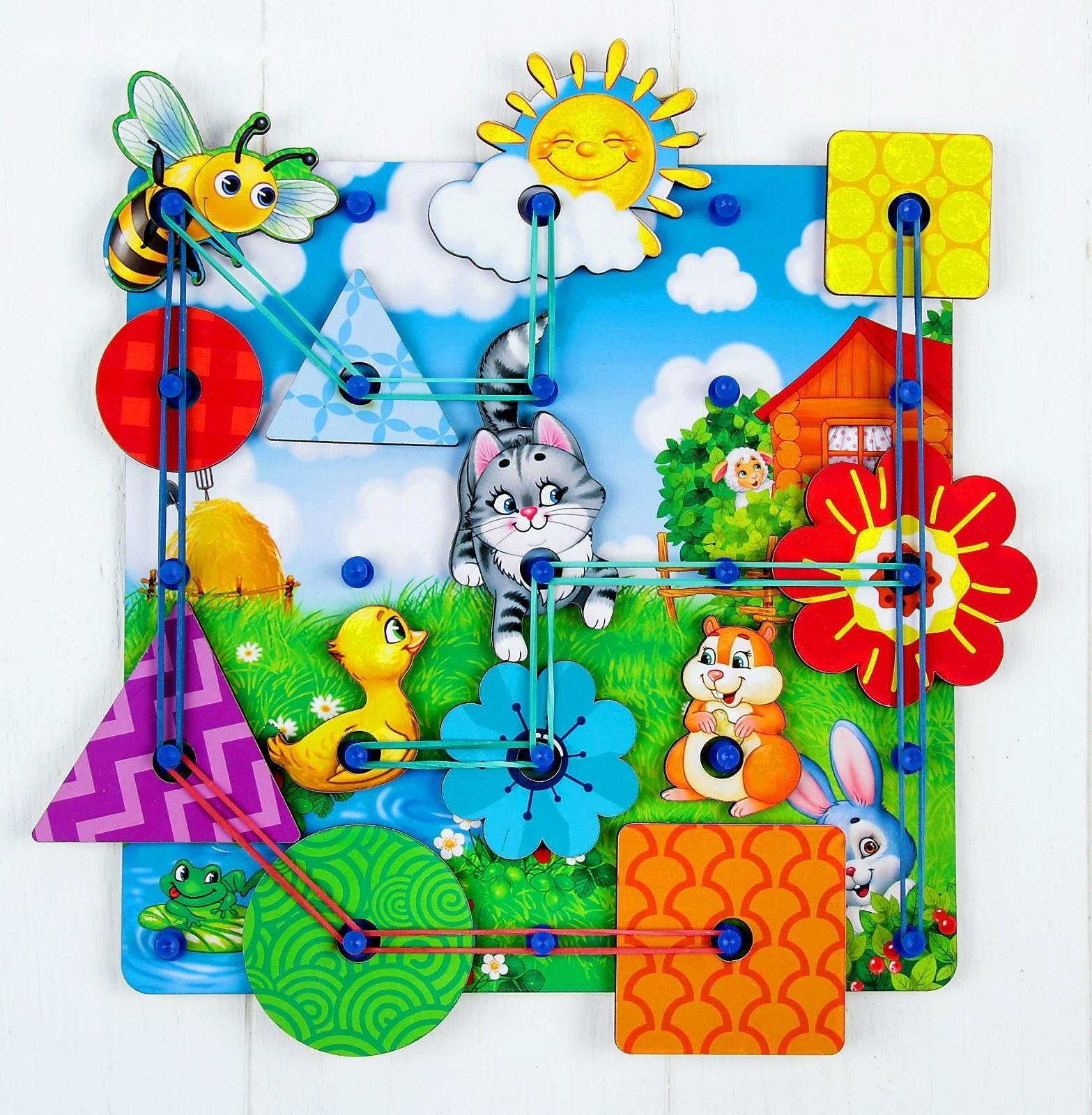 Настольная игра. Геоборд с доп. элементами «Полянка» 20х20 см