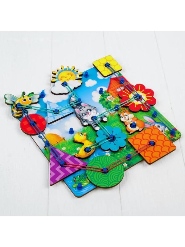 Настольная игра. Геоборд с доп. элементами «Полянка» 20х20 см