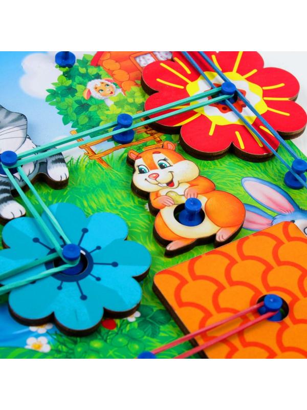 Настольная игра. Геоборд с доп. элементами «Полянка» 20х20 см