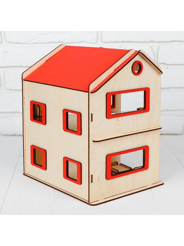 Домик фанера с машинкой и мебелью, 1-ый этаж: 12,5 см; 2-ой этаж: 17 см