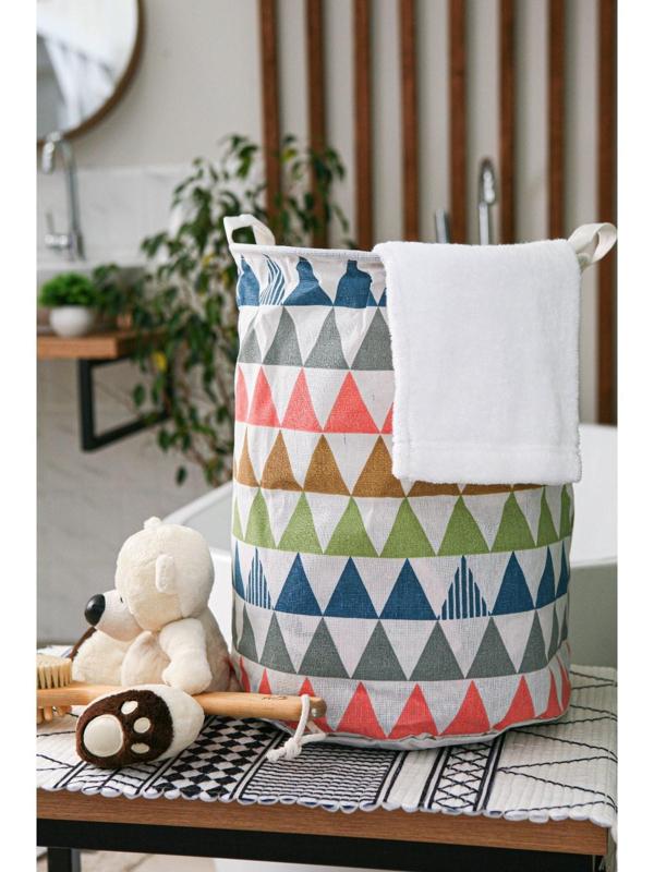 Корзина бельевая текстильная Доляна «Цветные треугольники», 35×35×45 см