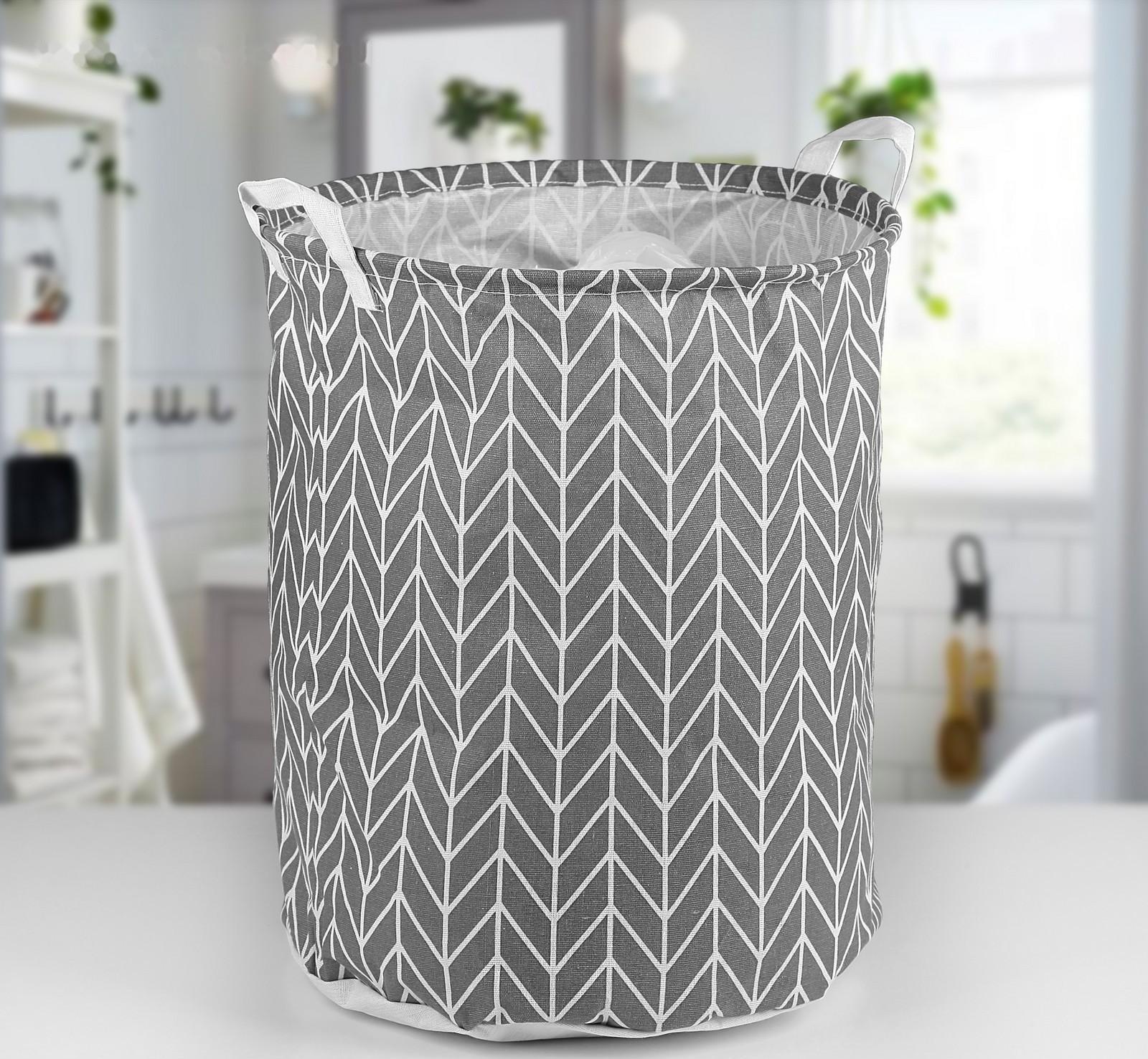 Корзина бельевая текстильная Доляна «Зигзаг», 35×35×45 см, цвет серый