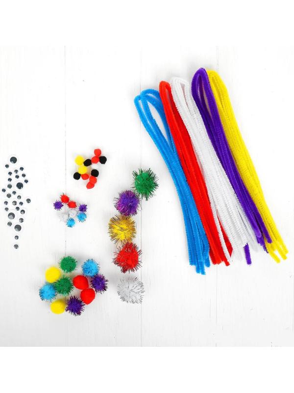 Набор для творчества из проволоки с ворсом, помпонов, глаз  №13, цвета МИКС