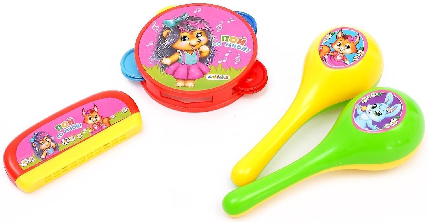 Набор музыкальных инструментов «Пой со мной»: бубен, 2 маракаса, губная гармошка