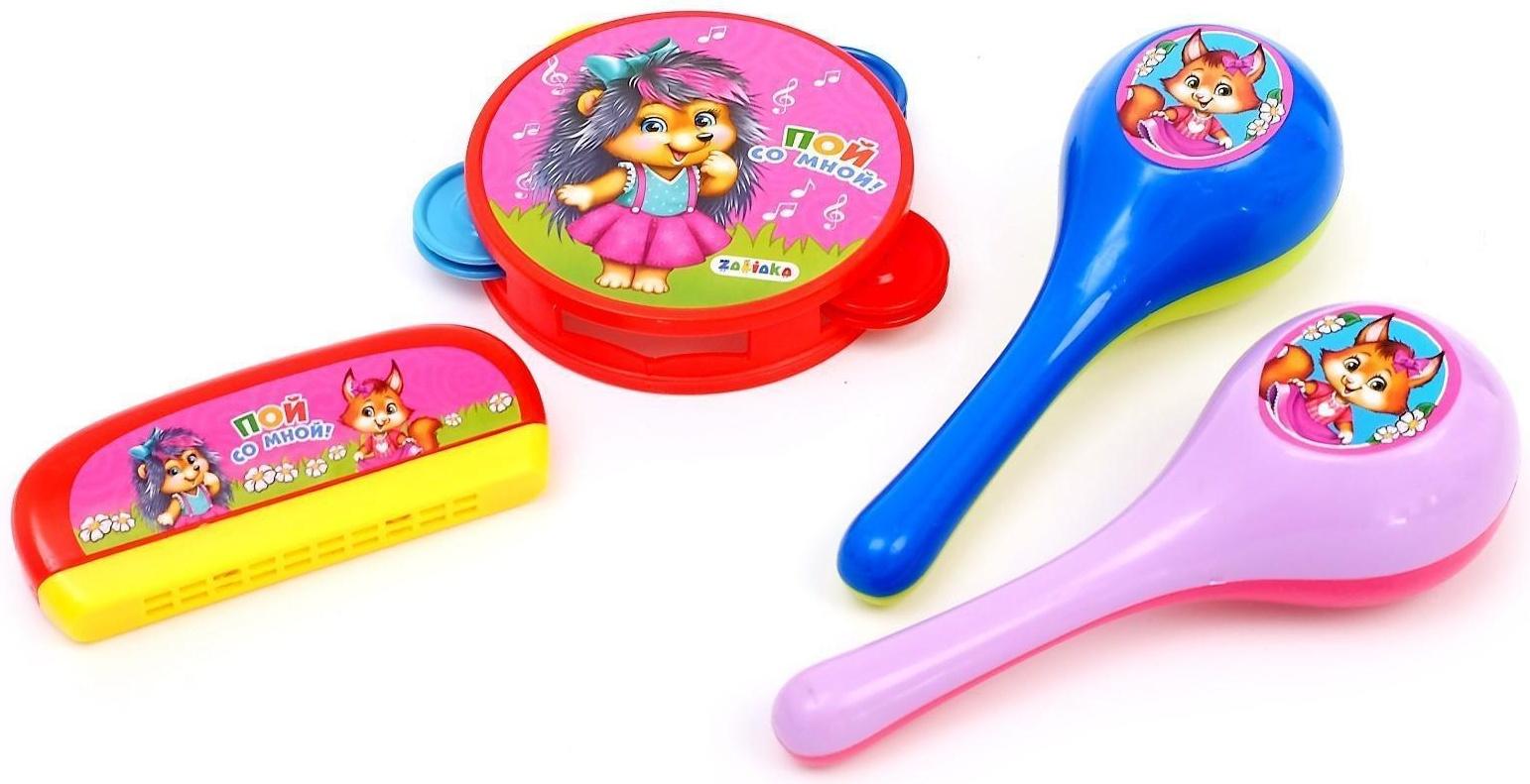 Набор музыкальных инструментов «Пой со мной»: бубен, 2 маракаса, губная гармошка