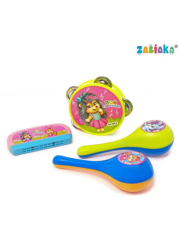 Набор музыкальных инструментов «Пой со мной»: бубен, 2 маракаса, губная гармошка