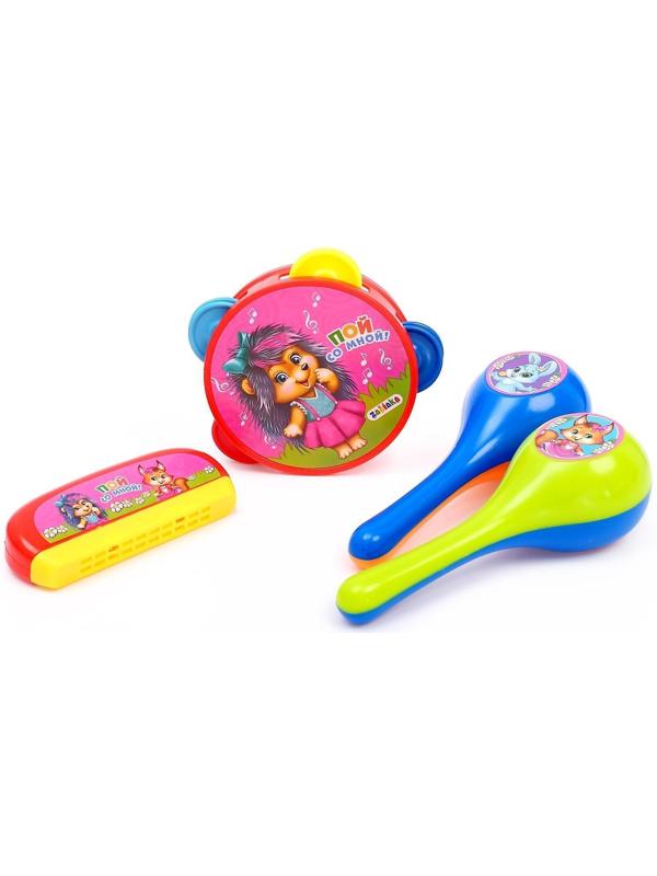 Набор музыкальных инструментов «Пой со мной»: бубен, 2 маракаса, губная гармошка