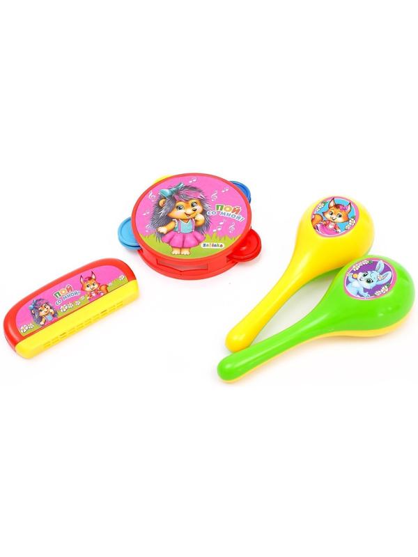 Набор музыкальных инструментов «Пой со мной»: бубен, 2 маракаса, губная гармошка