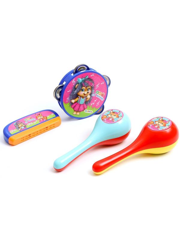 Набор музыкальных инструментов «Пой со мной»: бубен, 2 маракаса, губная гармошка