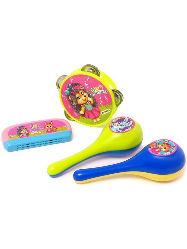 Набор музыкальных инструментов «Пой со мной»: бубен, 2 маракаса, губная гармошка