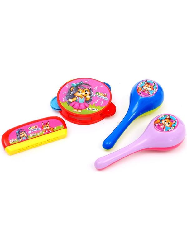 Набор музыкальных инструментов «Пой со мной»: бубен, 2 маракаса, губная гармошка