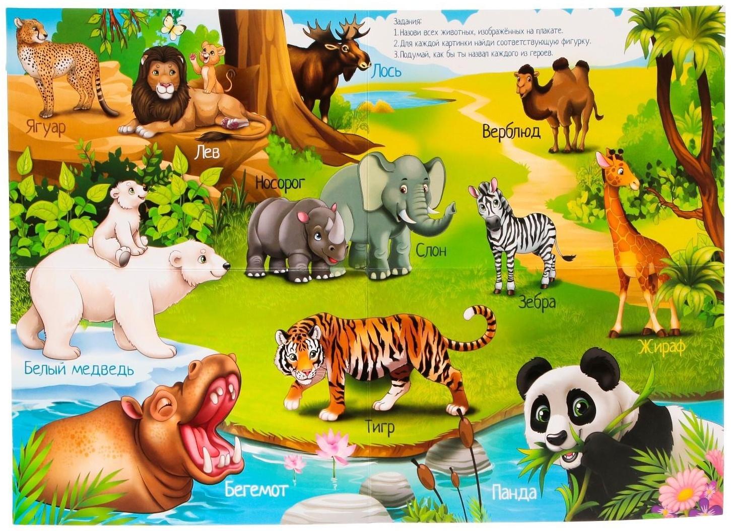 Обучающий набор «Животные со всего света»: животные и плакат, по методике Монтессори