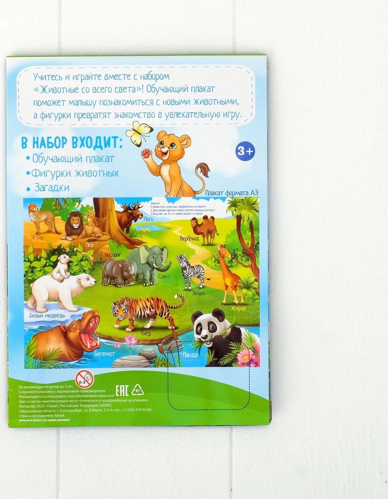 Обучающий набор «Животные со всего света»: животные и плакат, по методике Монтессори