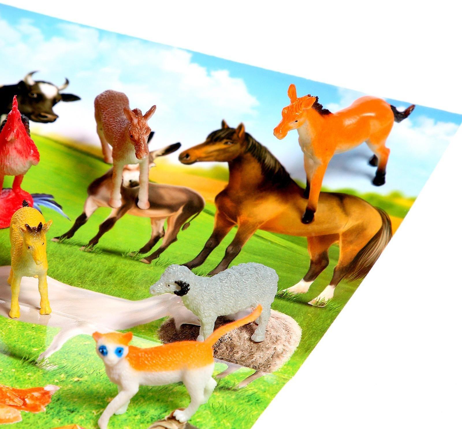 Обучающий набор «Весёлые животные»: животные и плакат, по методике Монтессори