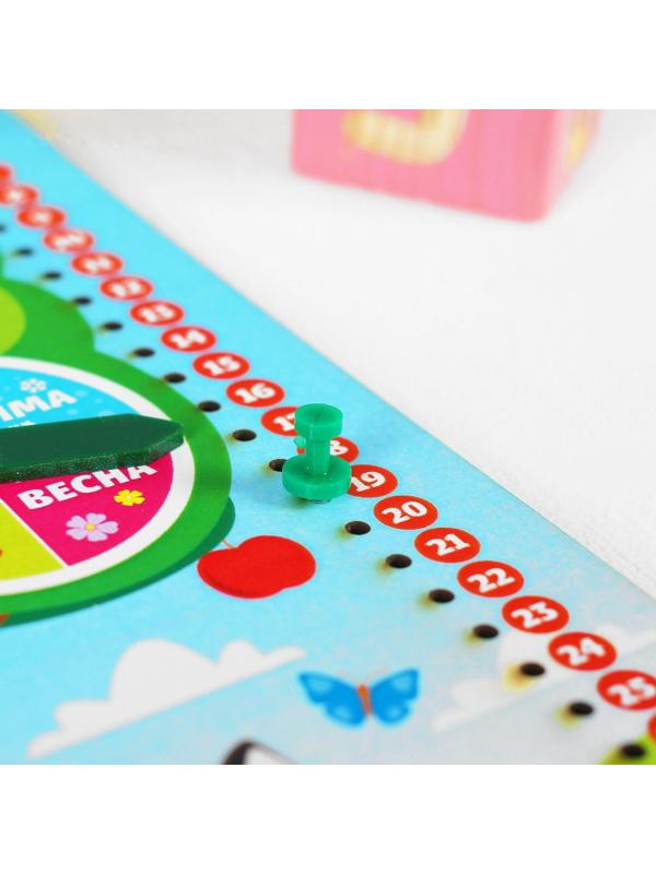 Календарь обучающий «Лесные животные» 27х20 см, с часами, из дерева