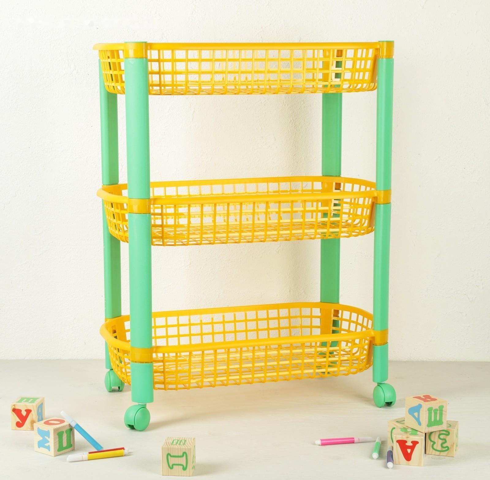 Этажерка для игрушек на колёсах 3-х секционная «Конфетти», цвет жёлтый