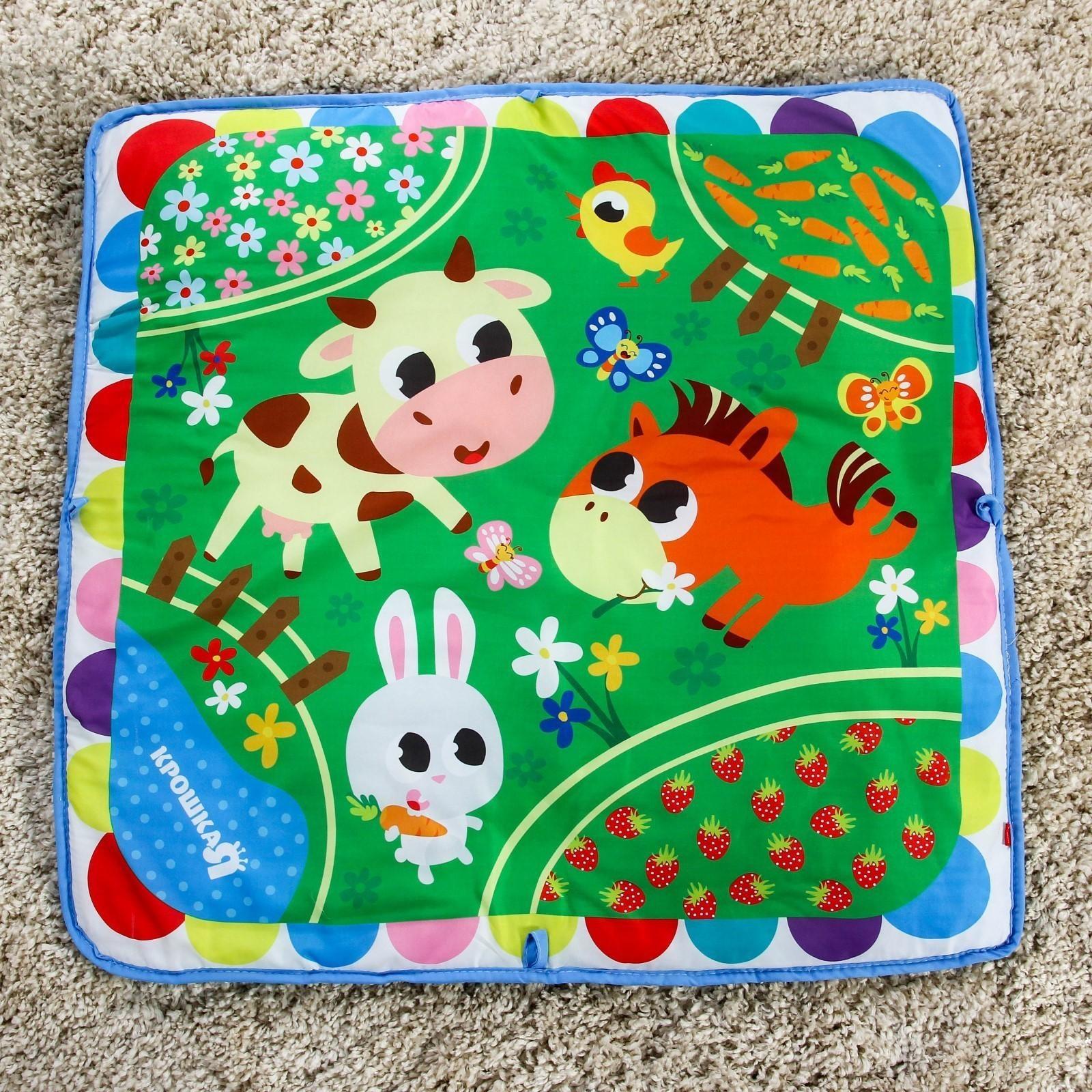 Развивающий коврик «Мягкие малыши», 4 мягкие игрушки, d80см, виды МИКС