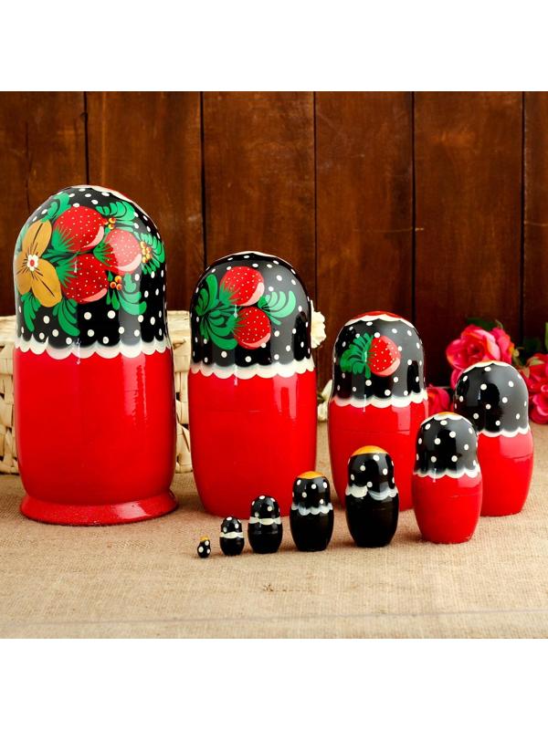 Матрёшка «Хохлома», красное  платье, 10 кукольная, 26 см