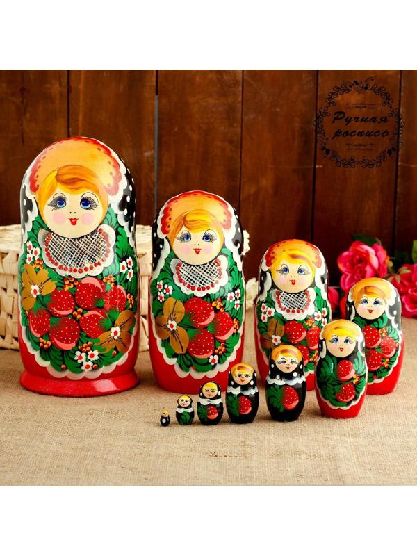 Матрёшка «Хохлома», красное  платье, 10 кукольная, 26 см