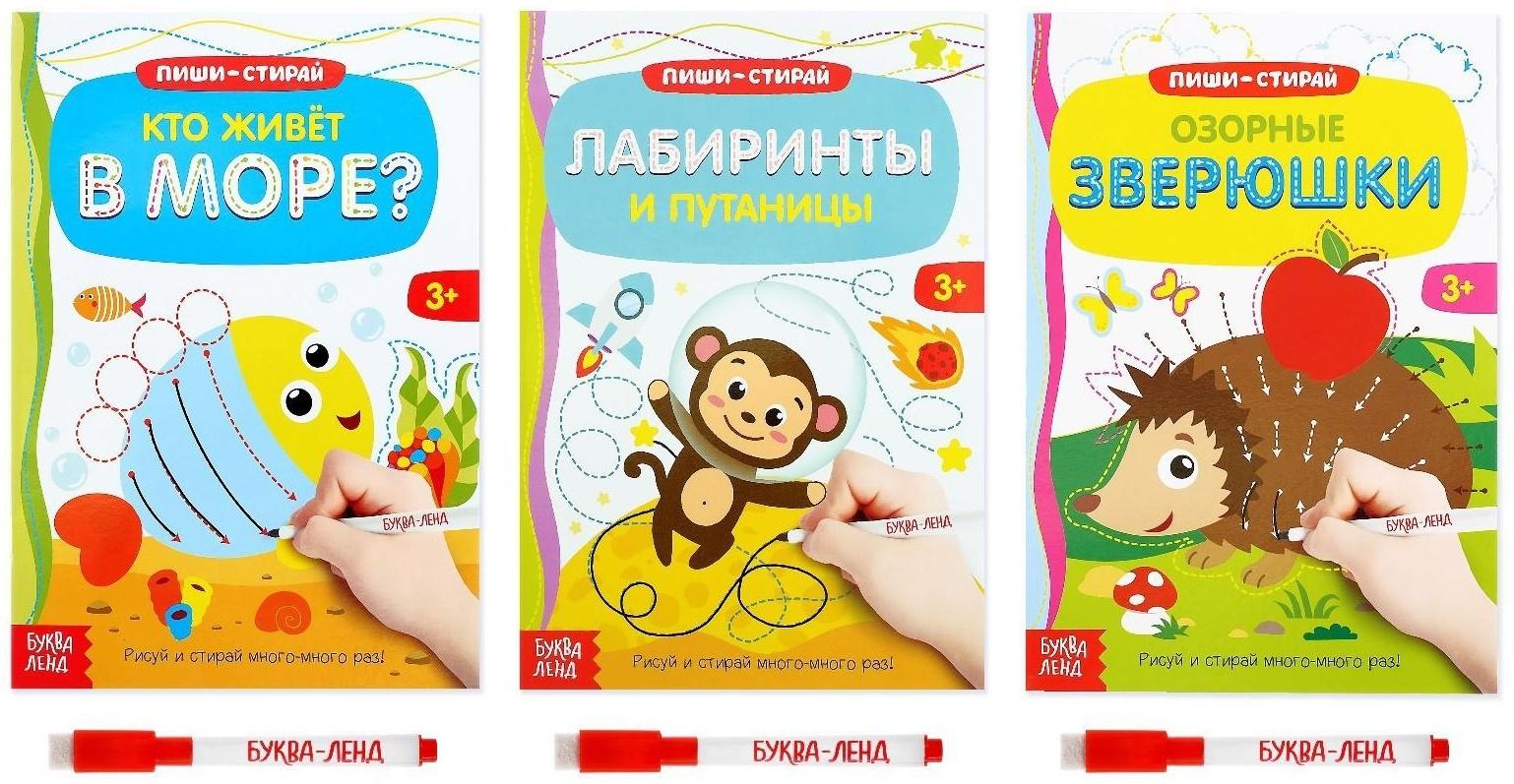 Книги многоразовые с маркером набор «Готовим руку к письму №2», 3 шт. по 12 стр.