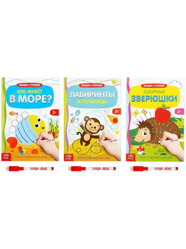 Книги многоразовые с маркером набор «Готовим руку к письму №2», 3 шт. по 12 стр.