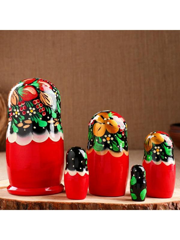 Матрёшка «Земляничка», чёрный платок, 5 кукольная, 18 см