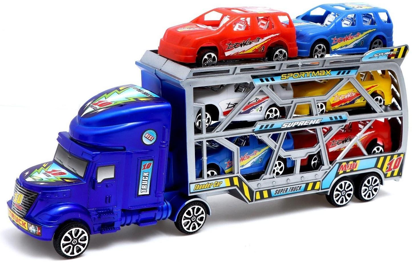 Грузовик инерционный «Тягач» с 6 машинами, МИКС