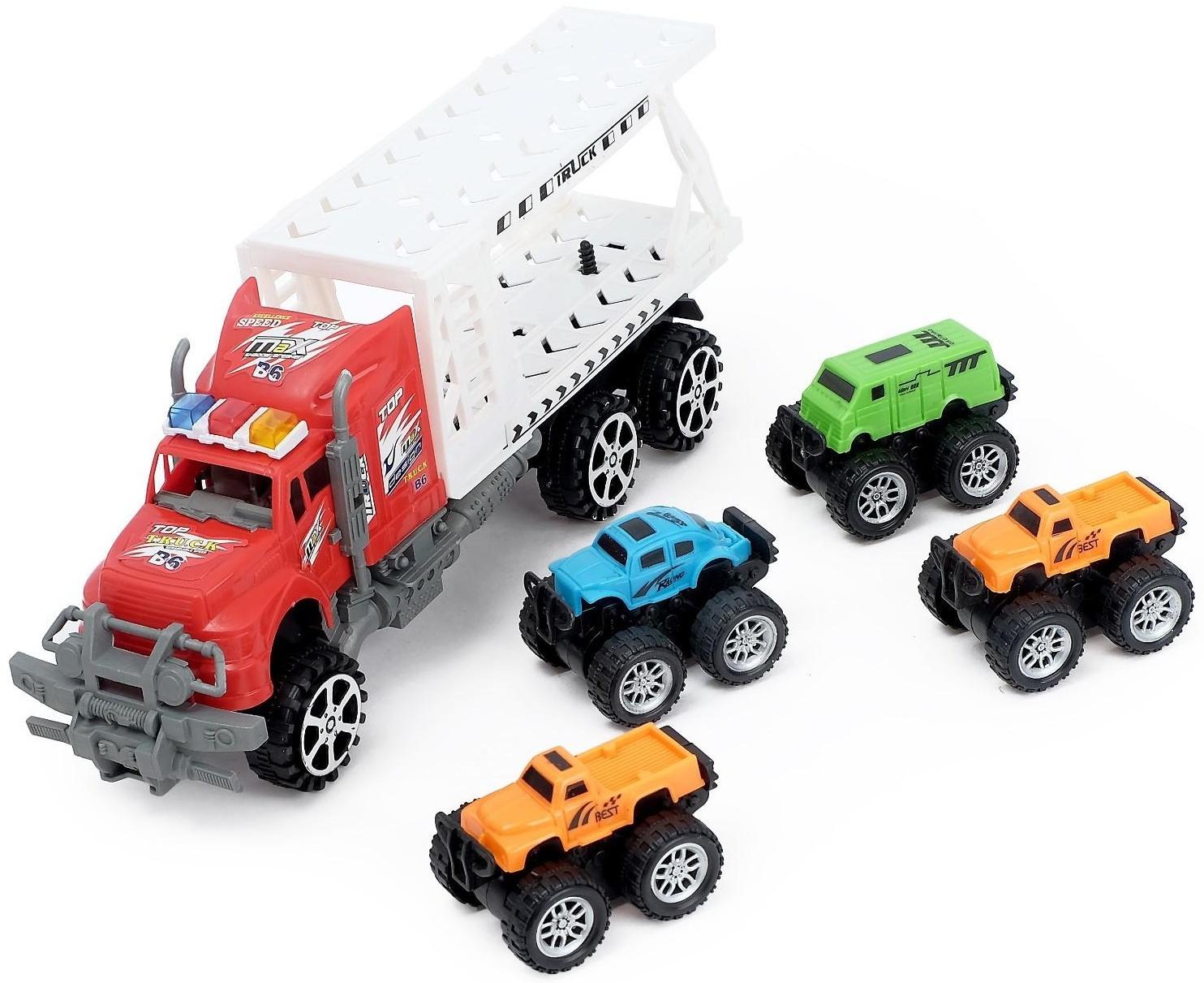 Грузовик инерционный «Перевозчик» с 4 машинами, МИКС