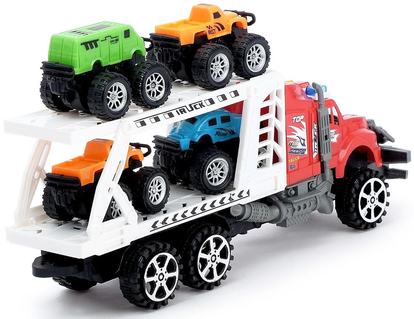 Грузовик инерционный «Перевозчик» с 4 машинами, МИКС