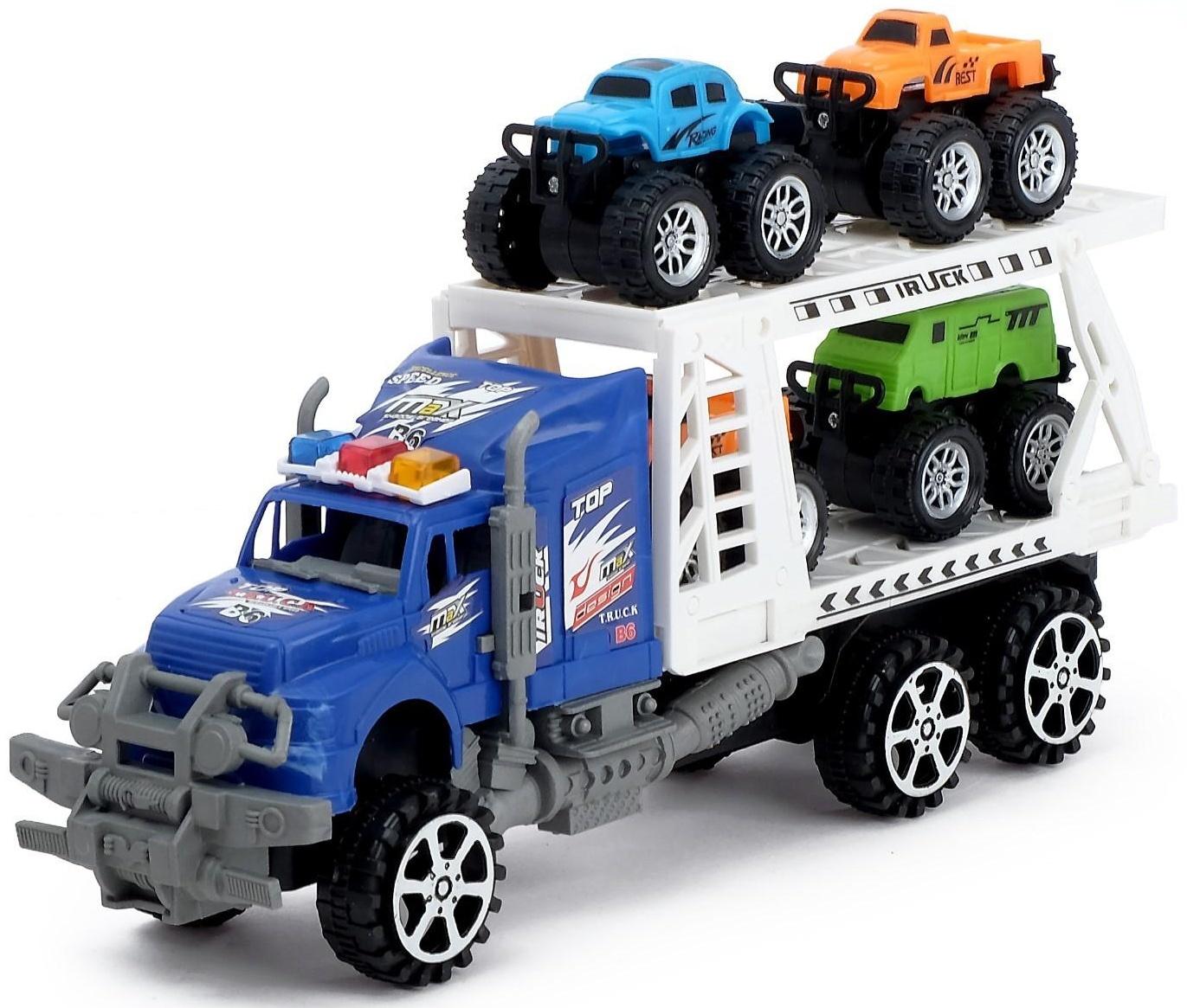 Грузовик инерционный «Перевозчик» с 4 машинами, МИКС