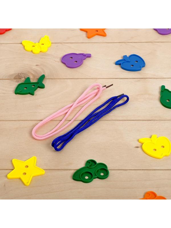 Шнуровка «Весёлые фигурки» в банке, 24 штуки, МИКС, по методике Монтессори