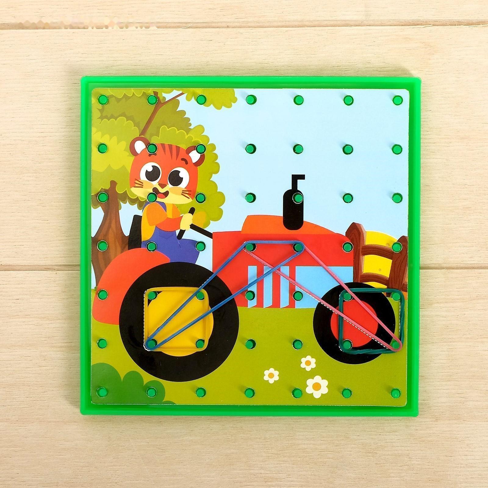 Геоборд двусторонний «Транспорт» со сменными картинками и резиночками, по методике Монтессори