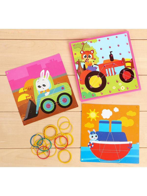 Геоборд двусторонний «Транспорт» со сменными картинками и резиночками, по методике Монтессори