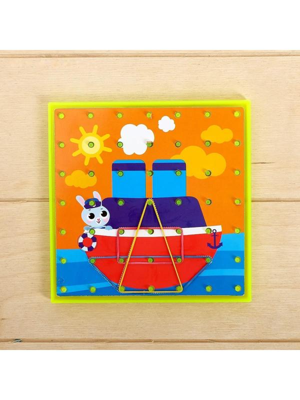 Геоборд двусторонний «Транспорт» со сменными картинками и резиночками, по методике Монтессори