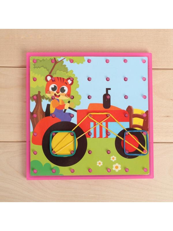 Геоборд двусторонний «Транспорт» со сменными картинками и резиночками, по методике Монтессори