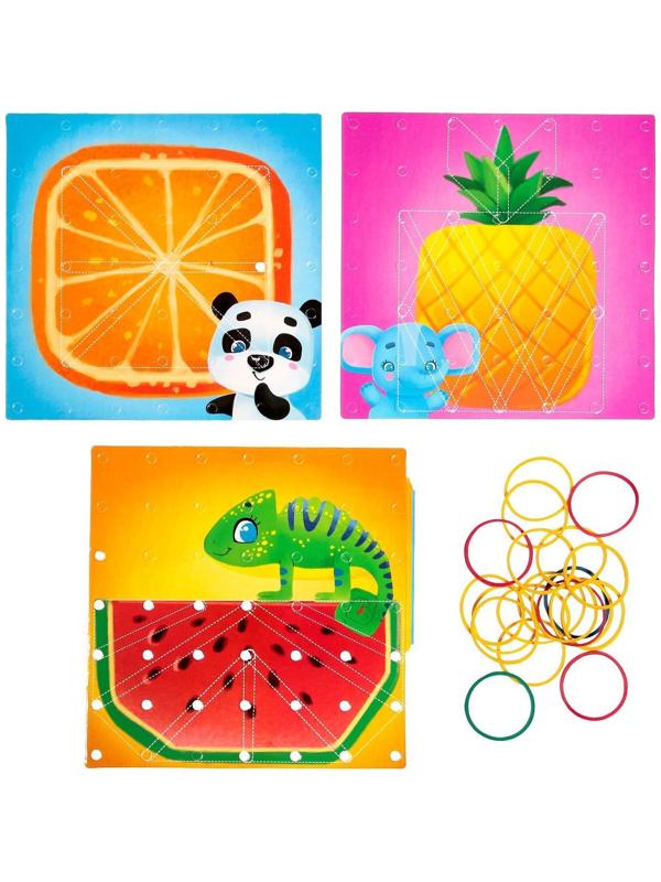 Геоборд двусторонний «Фрукты» со сменными картинками и резиночками, по методике Монтессори, планшет цвет МИКС