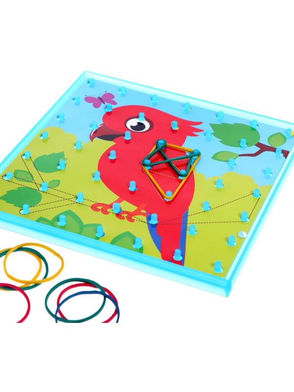 Геоборд двусторонний «Весёлые животные» со сменными картинками и резиночками, по методике Монтессори, планшет цвет МИКС