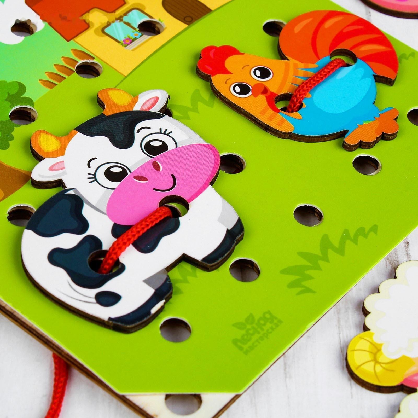 Деревянная игрушка-шнуровка «Ферма»