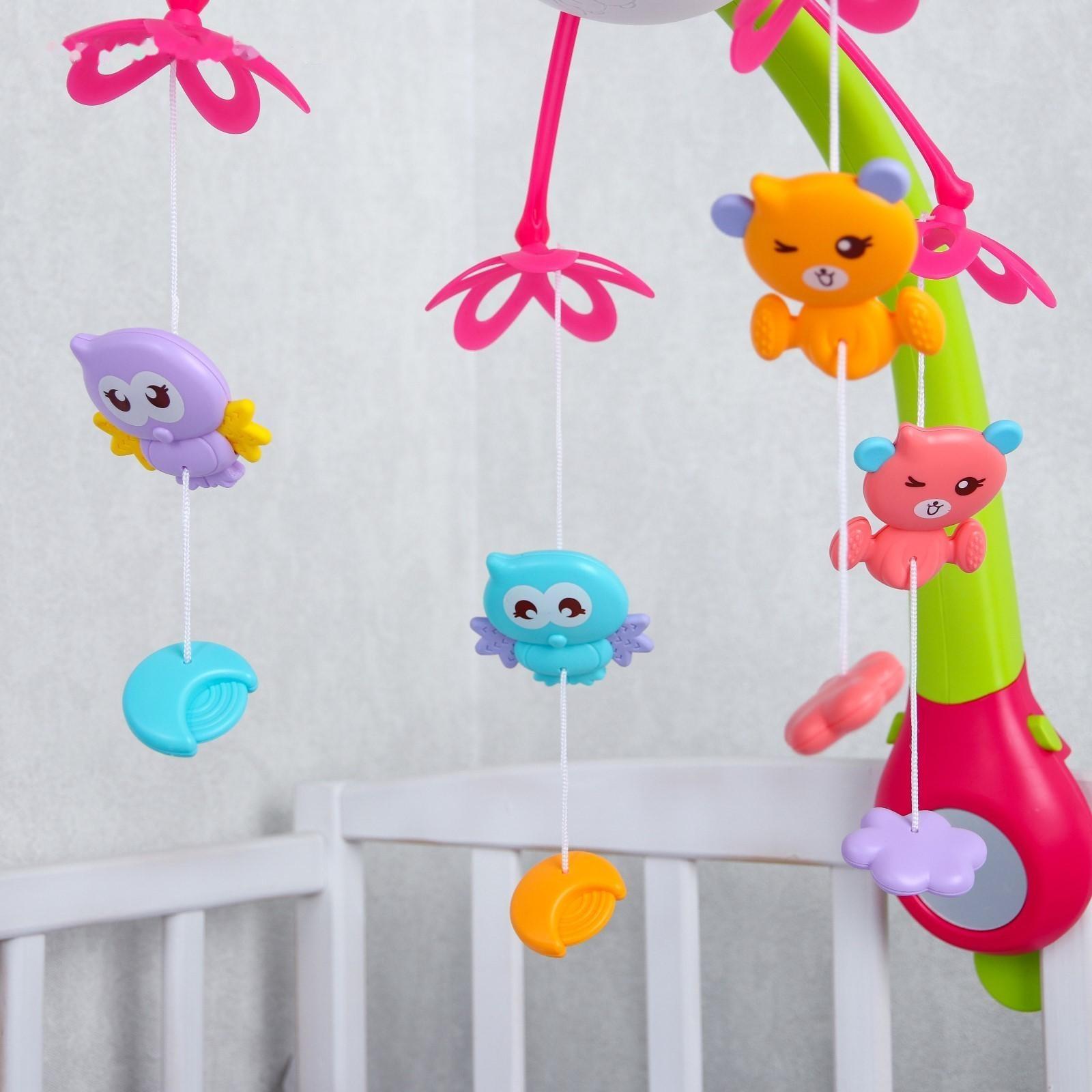 Мобиль музыкальный «Яркие птички», с ночником + пульт, цвет МИКС