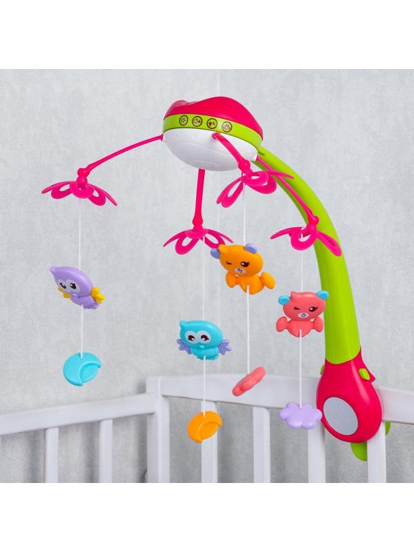 Мобиль музыкальный «Яркие птички», с ночником + пульт, цвет МИКС