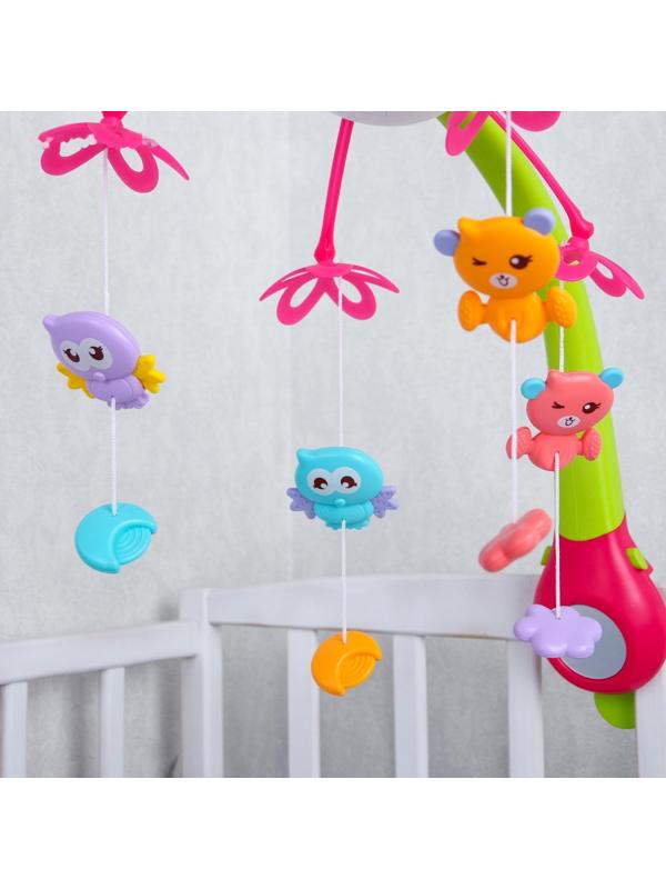 Мобиль музыкальный «Яркие птички», с ночником + пульт, цвет МИКС