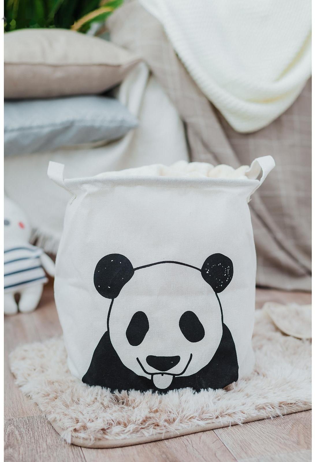 Корзина бельевая текстильная Доляна «Панда», 30×30×30 см, цвет белый