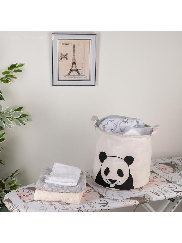 Корзина бельевая текстильная Доляна «Панда», 30×30×30 см, цвет белый