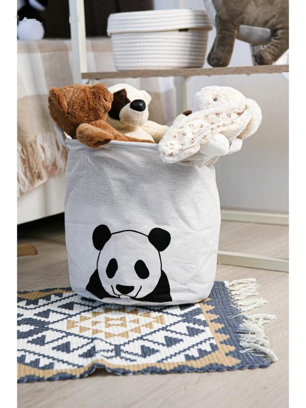 Корзина бельевая текстильная Доляна «Панда», 30×30×30 см, цвет белый
