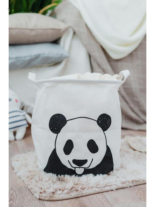Корзина бельевая текстильная Доляна «Панда», 30×30×30 см, цвет белый