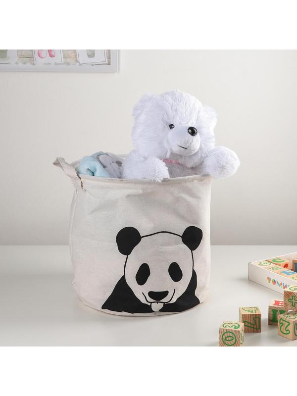 Корзина бельевая текстильная Доляна «Панда», 30×30×30 см, цвет белый