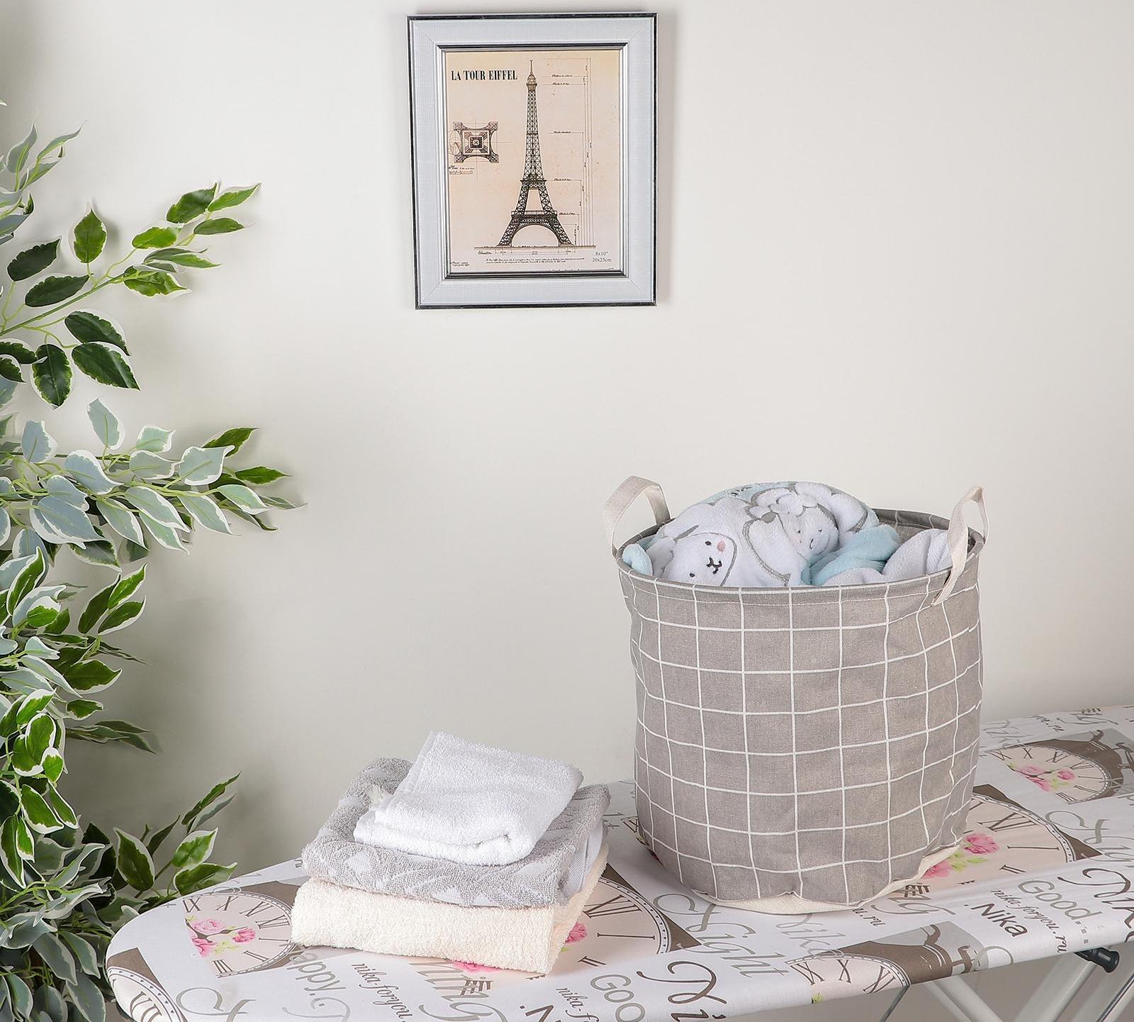 Корзина бельевая текстильная «Клетка», 30×30×30 см, цвет серый