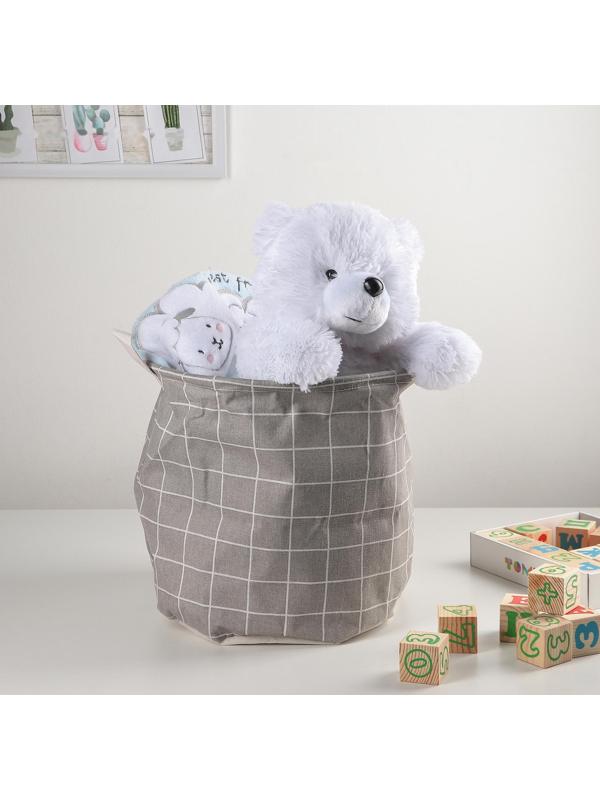 Корзина бельевая текстильная «Клетка», 30×30×30 см, цвет серый