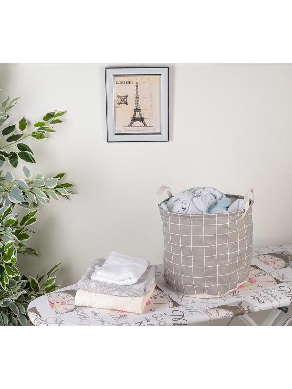 Корзина бельевая текстильная «Клетка», 30×30×30 см, цвет серый